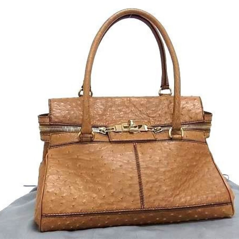 Max Mara Limited Edition Margaux Tan Ostrich Handbag Gold Hardware